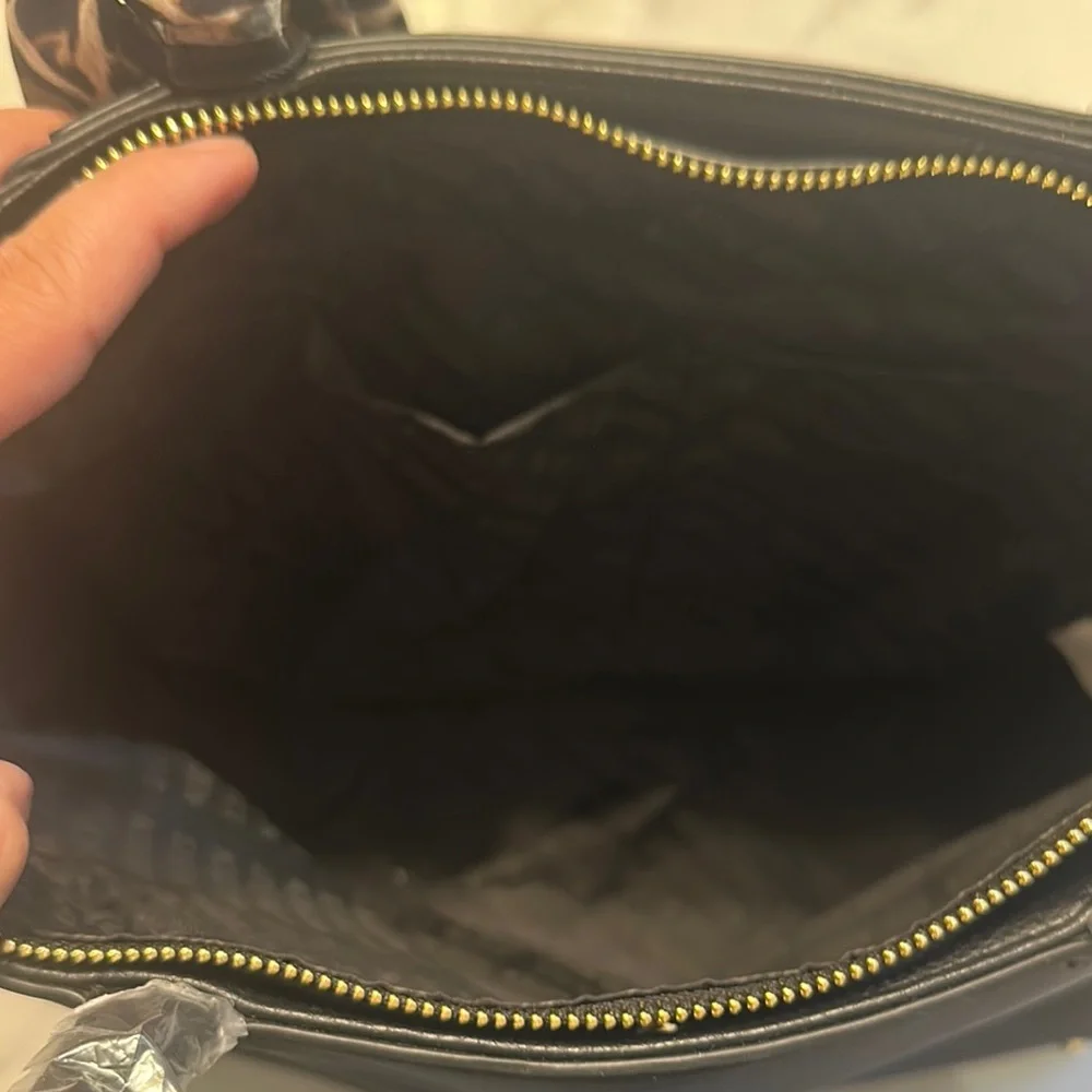 Steve Madden Black Satchel with Leopard Accent